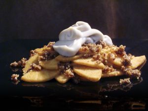 Perfectly spiced, creamy pumpkin layered with sweet nut-crumbles and maple crème